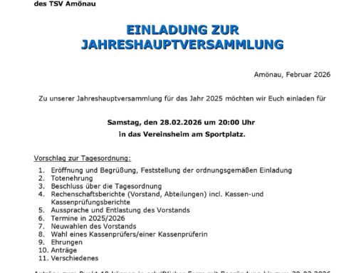 Einladung zur JHV des TSV 1911 Amönau e.V.